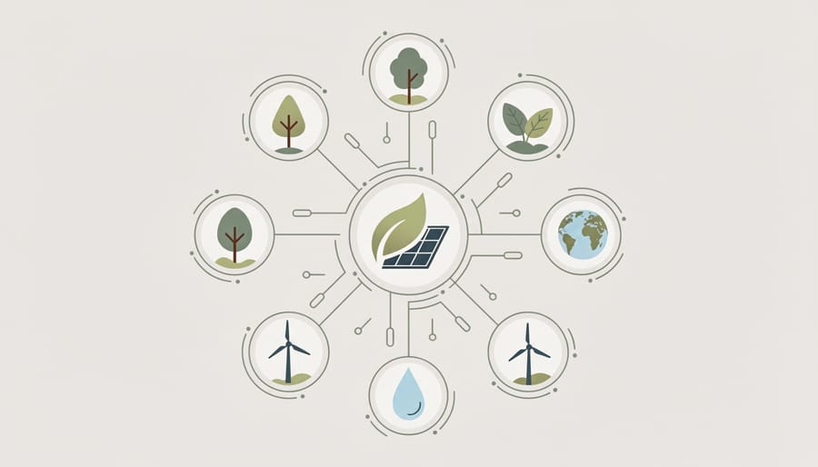 Close-up of interconnected chain links with green plant leaves symbolizing digital connections